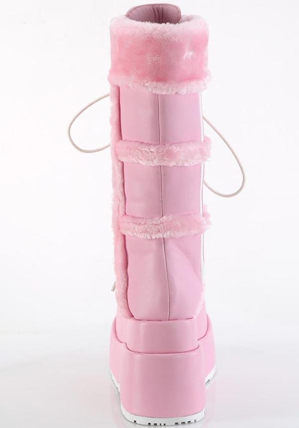 BEAR-202 [Baby Pink Vegan Leather] | PLATFORM BOOTS [PREORDER] - Beserk - all, boots, boots [preorder], clickfrenzy15-2023, demonia, demonia shoes, discountapp, fluffy, fp, fur, furry, googleshopping, labelpreorder, labelvegan, light pink, long boots, mid calf boots, pastel pink, pink, platform boots, platforms, platforms [preorder], ppo, preorder, shoes, vegan, winter, winter clothing, winter wear