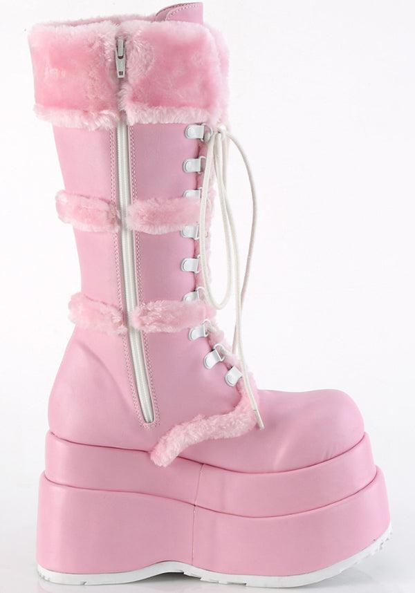 BEAR-202 [Baby Pink Vegan Leather] | PLATFORM BOOTS [PREORDER] - Beserk - all, boots, boots [preorder], clickfrenzy15-2023, demonia, demonia shoes, discountapp, fluffy, fp, fur, furry, googleshopping, labelpreorder, labelvegan, light pink, long boots, mid calf boots, pastel pink, pink, platform boots, platforms, platforms [preorder], ppo, preorder, shoes, vegan, winter, winter clothing, winter wear