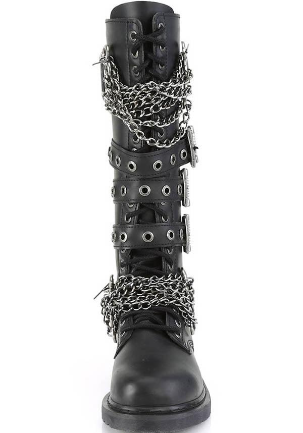 BOLT-450 [Black] | BOOTS [PREORDER] - Beserk - all, black, boots, boots [preorder], buckles, chain, chains, clickfrenzy15-2023, combat, combat boots, dec18, demonia, demonia shoes, discountapp, flats, flats [preorder], fp, goth, gothic, knee high, knee high boots, knuckle duster, labelpreorder, labelvegan, lace up, long boots, men, mens shoes, pleaserimageupdated, ppo, preorder, punk, shoes, vegan