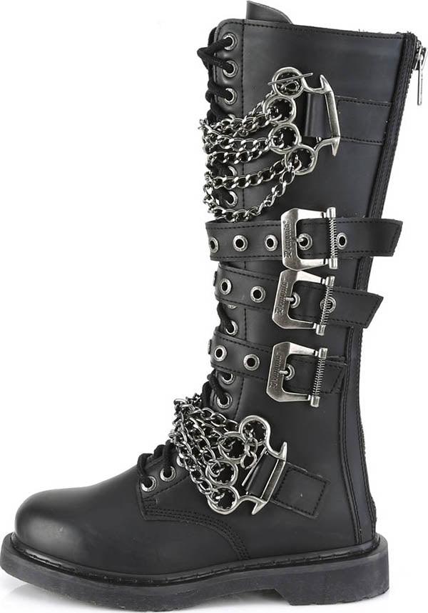 BOLT-450 [Black] | BOOTS [PREORDER] - Beserk - all, black, boots, boots [preorder], buckles, chain, chains, clickfrenzy15-2023, combat, combat boots, dec18, demonia, demonia shoes, discountapp, flats, flats [preorder], fp, goth, gothic, knee high, knee high boots, knuckle duster, labelpreorder, labelvegan, lace up, long boots, men, mens shoes, pleaserimageupdated, ppo, preorder, punk, shoes, vegan