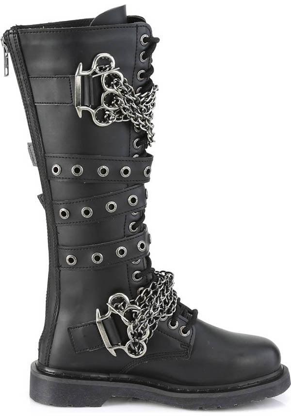BOLT-450 [Black] | BOOTS [PREORDER] - Beserk - all, black, boots, boots [preorder], buckles, chain, chains, clickfrenzy15-2023, combat, combat boots, dec18, demonia, demonia shoes, discountapp, flats, flats [preorder], fp, goth, gothic, knee high, knee high boots, knuckle duster, labelpreorder, labelvegan, lace up, long boots, men, mens shoes, pleaserimageupdated, ppo, preorder, punk, shoes, vegan
