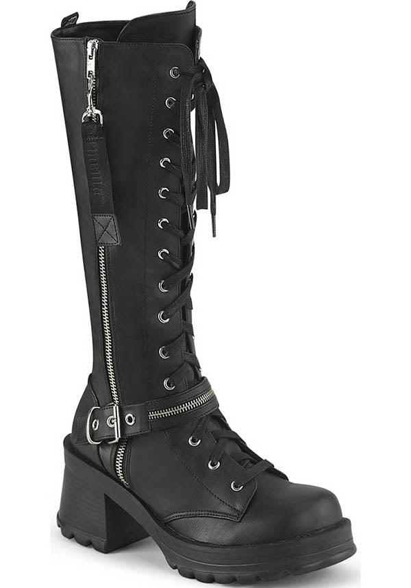 BRATTY-206 [Black] | PLATFORM HEELS [PREORDER] - Beserk - all, all ladies, black, boots, boots [preorder], clickfrenzy15-2023, demonia, demonia shoes, discountapp, fp, goth, gothic, heels, heels [preorder], knee high, knee high boots, labelpreorder, labelvegan, ladies, ppo, preorder, shoes, vegan