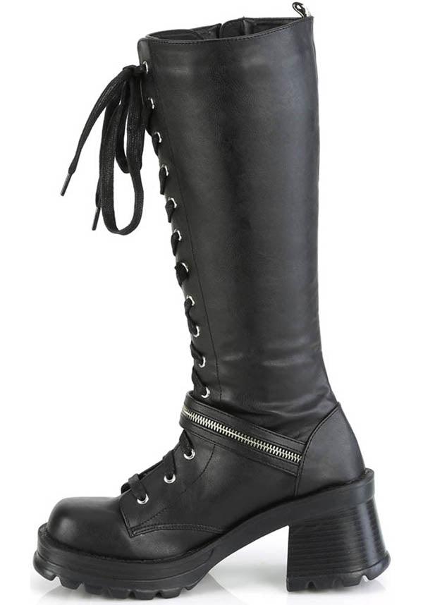 BRATTY-206 [Black] | PLATFORM HEELS [PREORDER] - Beserk - all, all ladies, black, boots, boots [preorder], clickfrenzy15-2023, demonia, demonia shoes, discountapp, fp, goth, gothic, heels, heels [preorder], knee high, knee high boots, labelpreorder, labelvegan, ladies, ppo, preorder, shoes, vegan
