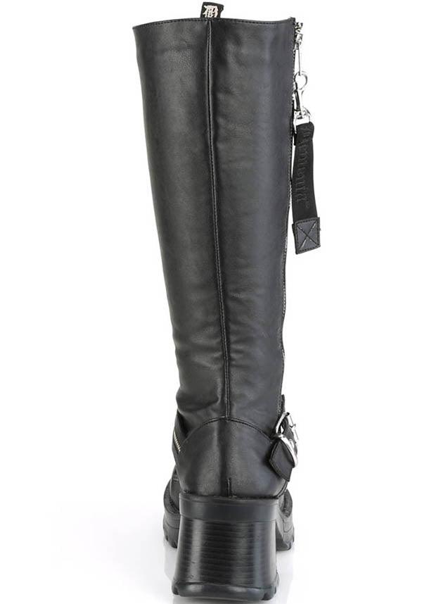 BRATTY-206 [Black] | PLATFORM HEELS [PREORDER] - Beserk - all, all ladies, black, boots, boots [preorder], clickfrenzy15-2023, demonia, demonia shoes, discountapp, fp, goth, gothic, heels, heels [preorder], knee high, knee high boots, labelpreorder, labelvegan, ladies, ppo, preorder, shoes, vegan