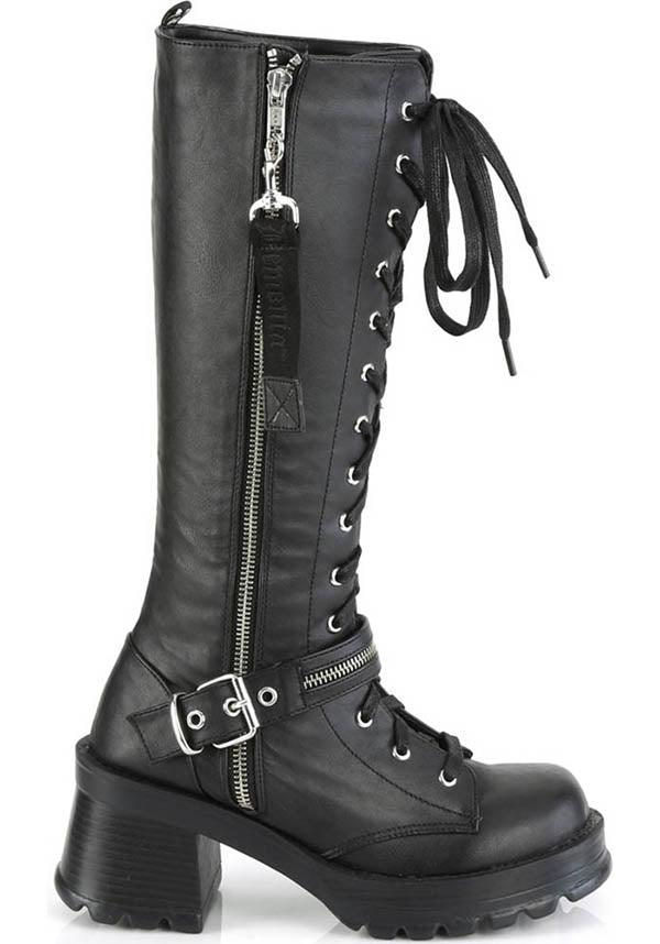 BRATTY-206 [Black] | PLATFORM HEELS [PREORDER] - Beserk - all, all ladies, black, boots, boots [preorder], clickfrenzy15-2023, demonia, demonia shoes, discountapp, fp, goth, gothic, heels, heels [preorder], knee high, knee high boots, labelpreorder, labelvegan, ladies, ppo, preorder, shoes, vegan