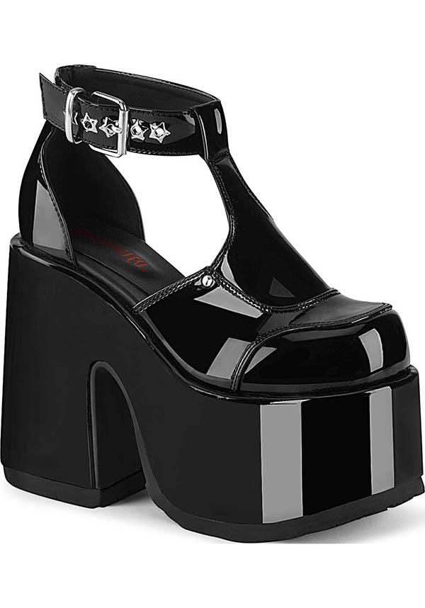 CAMEL-103 [Patent Black] | PLATFORM HEELS [PREORDER] - Beserk - all, black, clickfrenzy15-2023, demonia, demonia shoes, discountapp, fp, heels, heels [preorder], jul19, labelpreorder, labelvegan, ladies, patent, platform heels, platforms, platforms [preorder], ppo, preorder, punk, sandals, shiny, shoes, vegan