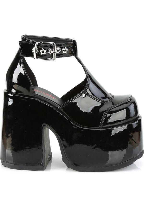 CAMEL-103 [Patent Black] | PLATFORM HEELS [PREORDER] - Beserk - all, black, clickfrenzy15-2023, demonia, demonia shoes, discountapp, fp, heels, heels [preorder], jul19, labelpreorder, labelvegan, ladies, patent, platform heels, platforms, platforms [preorder], ppo, preorder, punk, sandals, shiny, shoes, vegan