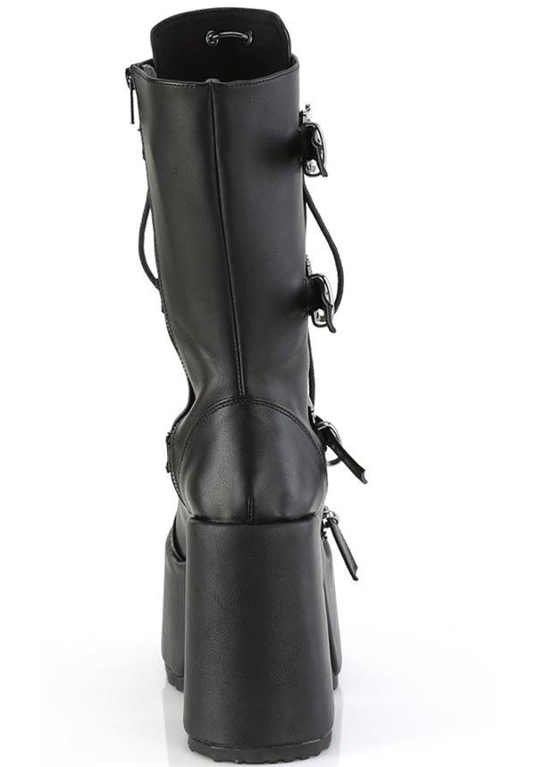 CAMEL-115 [Black Vegan Leather] | PLATFORM BOOTS [PREORDER] - Beserk - all, black, boot, boots, boots [preorder], clickfrenzy15-2023, demonia, demonia shoes, discountapp, fp, googleshopping, goth, gothic, labelpreorder, labelvegan, long boots, mid calf boots, platform, platform boots, platforms, platforms [preorder], ppo, preorder, shoes, skull, skulls, spike, spiked, spikes, spikey, vegan