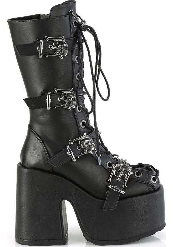 Demonia Shoes CAMEL-115 Black Vegan Leather Platform Boots Buy