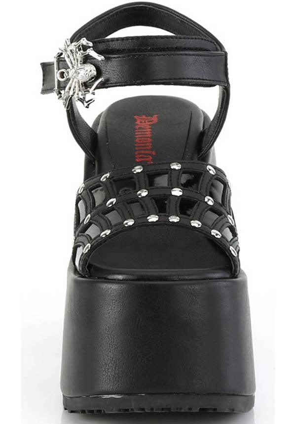 CAMEL-17 [Black] | PLATFORM SANDALS [PREORDER] - Beserk - all, black, clickfrenzy15-2023, demonia, demonia shoes, discountapp, fp, labelpreorder, labelvegan, platform, platforms, platforms [preorder], pool slides and slip ons, ppo, preorder, sandal, sandals, shoes, spider, spider web, spiderweb, spiderwebs, vegan
