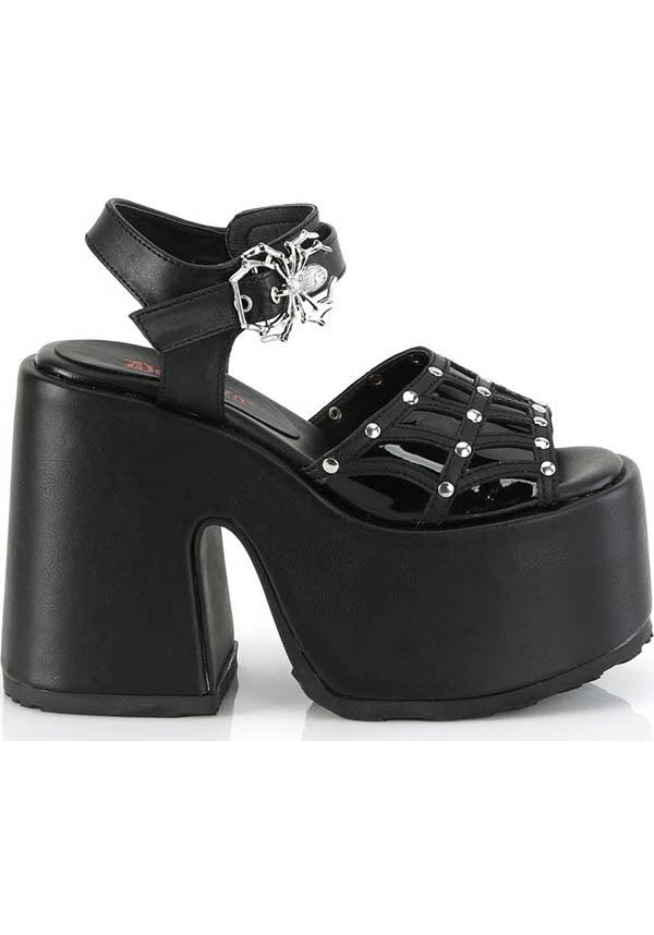 CAMEL-17 [Black] | PLATFORM SANDALS [PREORDER] - Beserk - all, black, clickfrenzy15-2023, demonia, demonia shoes, discountapp, fp, labelpreorder, labelvegan, platform, platforms, platforms [preorder], pool slides and slip ons, ppo, preorder, sandal, sandals, shoes, spider, spider web, spiderweb, spiderwebs, vegan
