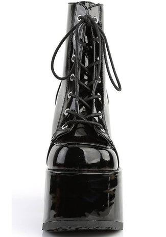 CAMEL-203 [Black Patent] | PLATFORM BOOTS [IN STOCK] - Beserk - all, ankle boots, black, boot, boots, boots [in stock], chunky, clickfrenzy15-2023, demonia, demonia shoes, discountapp, dm18082022, fp, goth, gothic, halloween, in stock, instock, labelinstock, labelvegan, lace up, patent, platform, platforms, platforms [in stock], pleaserrestock, punk, shiny, shoes, vegan, winter