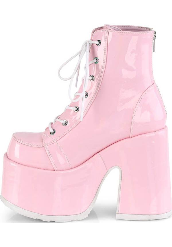 CAMEL-203 [Pink Holo] | PLATFORM BOOTS [PREORDER] - Beserk - all, ankle boots, baby pink, boot, boots, boots [preorder], chunky, clickfrenzy15-2023, colour:pink, demonia, demonia shoes, discountapp, fp, harajuku, holo, hologram, holographic, kawaii, labelpreorder, labelvegan, pastel, pastel goth, pastel pink, patent, pink, platform, platform boots, platforms, platforms [preorder], pleaserimageupdated, ppo, preorder, pricematched, shiny, shoes, vegan