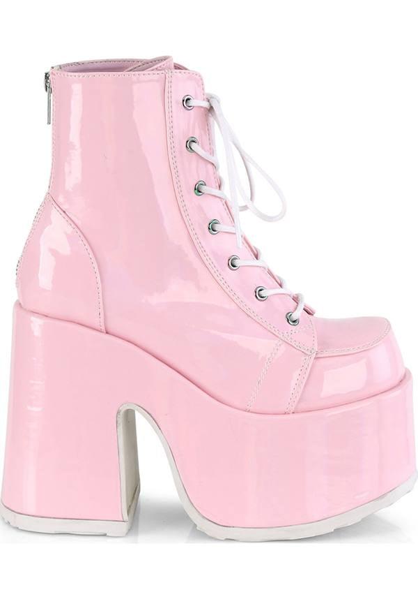 CAMEL-203 [Pink Holo] | PLATFORM BOOTS [PREORDER] - Beserk - all, ankle boots, baby pink, boot, boots, boots [preorder], chunky, clickfrenzy15-2023, colour:pink, demonia, demonia shoes, discountapp, fp, harajuku, holo, hologram, holographic, kawaii, labelpreorder, labelvegan, pastel, pastel goth, pastel pink, patent, pink, platform, platform boots, platforms, platforms [preorder], pleaserimageupdated, ppo, preorder, pricematched, shiny, shoes, vegan