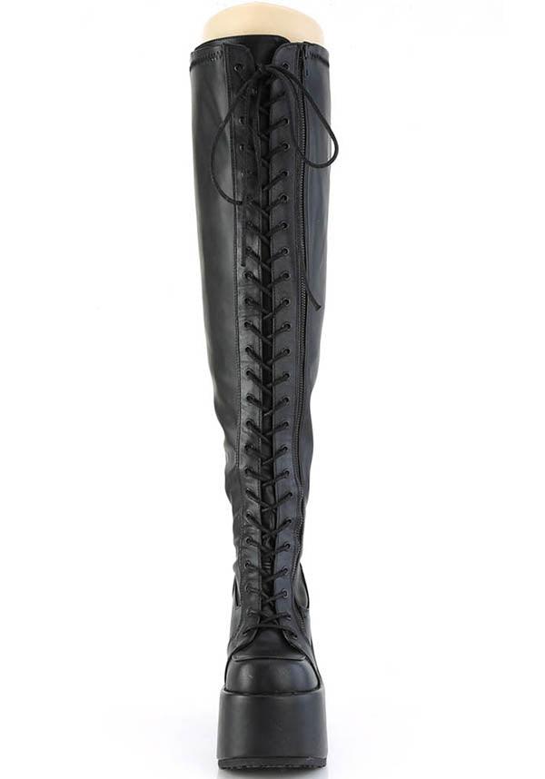 CAMEL-300WC [Black] | WIDE CALF PLATFORM BOOTS [PREORDER] - Beserk - all, black, boots, boots [preorder], clickfrenzy15-2023, discountapp, fp, goth, gothic, knee high boots, labelpreorder, labelvegan, long boots, platform boots, platforms, platforms [preorder], ppo, preorder, shoes, thigh high boots, vegan, wide calf