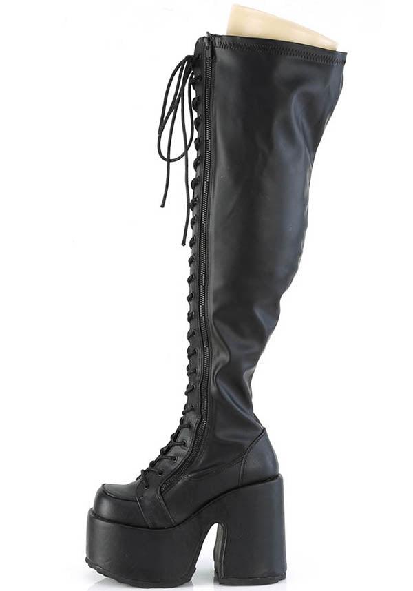CAMEL-300WC [Black] | WIDE CALF PLATFORM BOOTS [PREORDER] - Beserk - all, black, boots, boots [preorder], clickfrenzy15-2023, discountapp, fp, goth, gothic, knee high boots, labelpreorder, labelvegan, long boots, platform boots, platforms, platforms [preorder], ppo, preorder, shoes, thigh high boots, vegan, wide calf