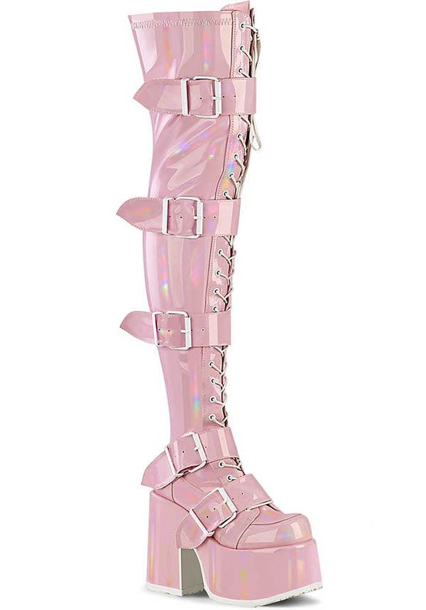CAMEL-305 [Baby Pink] | PLATFORM BOOTS [PREORDER] - Beserk - all, all ladies, boots, boots [preorder], buckles, clickfrenzy15-2023, demonia, demonia shoes, discountapp, fp, labelpreorder, labelvegan, ladies, pastel goth, pink, platforms, platforms [preorder], ppo, preorder, shoes, vegan