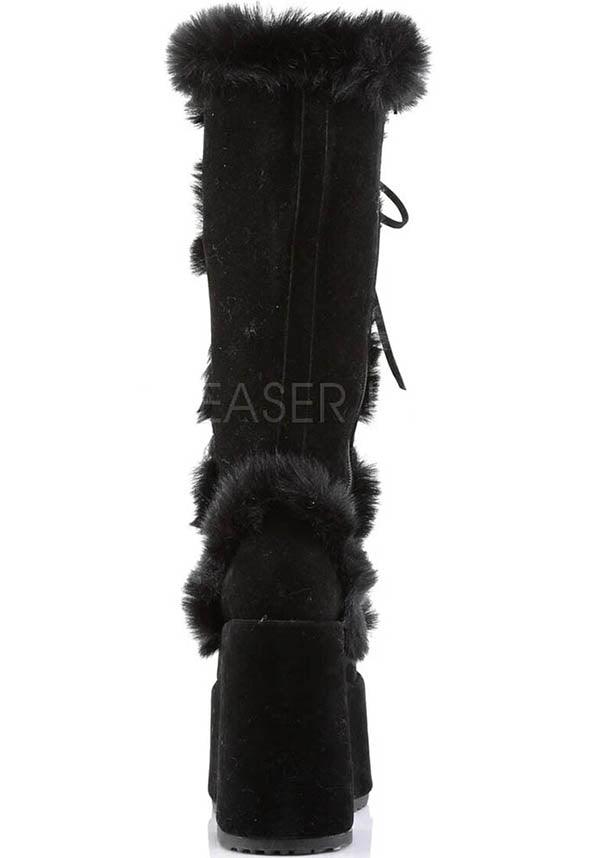 CAMEL-311 [Black] | PLATFORM BOOTS [PREORDER] - Beserk - all, all ladies, black, boots, boots [preorder], clickfrenzy15-2023, demonia, demonia shoes, discountapp, fluffy, fp, fur, goth, gothic, knee high boots, labelpreorder, labelvegan, ladies, long boots, platform, platform boots, platforms, platforms [preorder], pleaserimageupdated, ppo, preorder, shoes, vegan