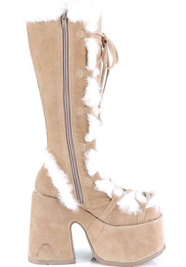 CAMEL-311 [Camel] | PLATFORM BOOTS [PREORDER] - Beserk - all, boots, boots [preorder], brown, clickfrenzy15-2023, demonia, demonia shoes, discountapp, fp, fur, heels, heels [preorder], knee high boots, labelpreorder, labelvegan, platform, platform [preorder], platform boots, platform heels, platforms, platforms [preorder], ppo, preorder, shoes, vegan, winter