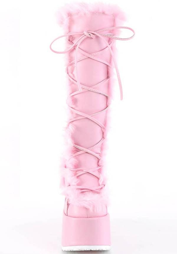 CAMEL-311 [Pastel Pink] | PLATFORM BOOTS [PREORDER] - Beserk - all, baby pink, boots, boots [preorder], clickfrenzy15-2023, demonia, demonia shoes, discountapp, fluffy, fp, fur, labelpreorder, labelvegan, light pink, long boots, pastel pink, pink, platform boots, platforms, platforms [preorder], ppo, preorder, shoes, vegan