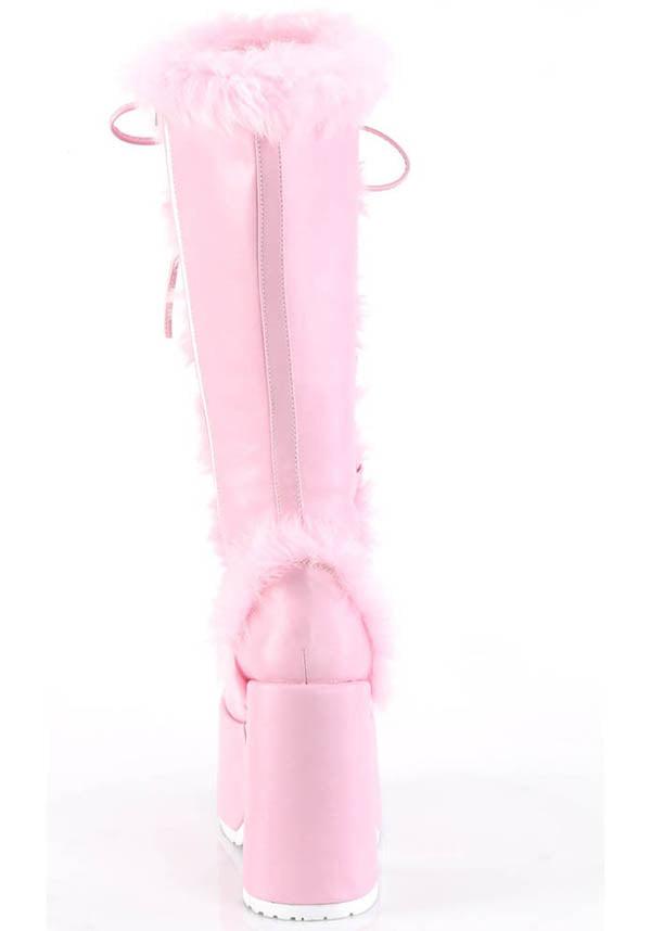 CAMEL-311 [Pastel Pink] | PLATFORM BOOTS [PREORDER] - Beserk - all, baby pink, boots, boots [preorder], clickfrenzy15-2023, demonia, demonia shoes, discountapp, fluffy, fp, fur, labelpreorder, labelvegan, light pink, long boots, pastel pink, pink, platform boots, platforms, platforms [preorder], ppo, preorder, shoes, vegan