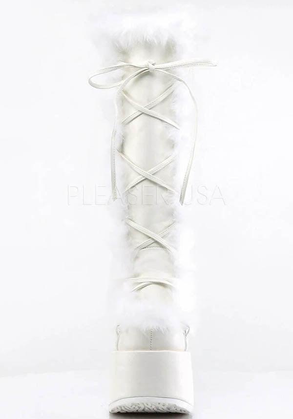 CAMEL-311 [White] | PLATFORM BOOTS [PREORDER] - Beserk - all, all ladies, boots, boots [preorder], clickfrenzy15-2023, demonia, demonia shoes, discountapp, fp, fur, furry, knee high boots, labelpreorder, labelvegan, ladies, long boots, pastel goth, platform, platform boots, platforms, platforms [preorder], pleaserimageupdated, ppo, preorder, shoes, vegan, white