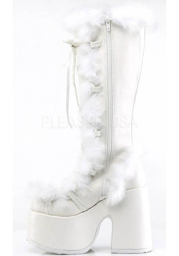 CAMEL-311 [White] | PLATFORM BOOTS [PREORDER] - Beserk - all, all ladies, boots, boots [preorder], clickfrenzy15-2023, demonia, demonia shoes, discountapp, fp, fur, furry, knee high boots, labelpreorder, labelvegan, ladies, long boots, pastel goth, platform, platform boots, platforms, platforms [preorder], pleaserimageupdated, ppo, preorder, shoes, vegan, white