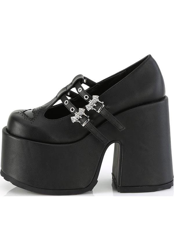 CAMEL-55 [Black Vegan Leather] | PLATFORM HEELS [PREORDER] - Beserk - all, bat, bats, black, clickfrenzy15-2023, demonia, demonia shoes, discountapp, fp, googleshopping, goth, gothic, heels, heels [preorder], labelpreorder, labelvegan, platform heels, platforms, platforms [preorder], ppo, preorder, shoes, vegan
