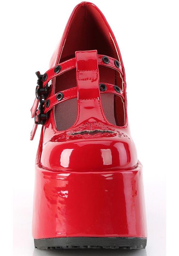 CAMEL-55 [Red Pat] | PLATFORM HEELS [PREORDER] - Beserk - all, bat, bats, clickfrenzy15-2023, demonia, demonia shoes, discountapp, fp, googleshopping, goth, gothic, heels, heels [preorder], labelpreorder, labelvegan, platform heels, platforms, platforms [preorder], ppo, preorder, red, red and black, shoes, vegan