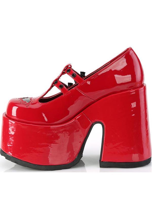 CAMEL-55 [Red Pat] | PLATFORM HEELS [PREORDER] - Beserk - all, bat, bats, clickfrenzy15-2023, demonia, demonia shoes, discountapp, fp, googleshopping, goth, gothic, heels, heels [preorder], labelpreorder, labelvegan, platform heels, platforms, platforms [preorder], ppo, preorder, red, red and black, shoes, vegan