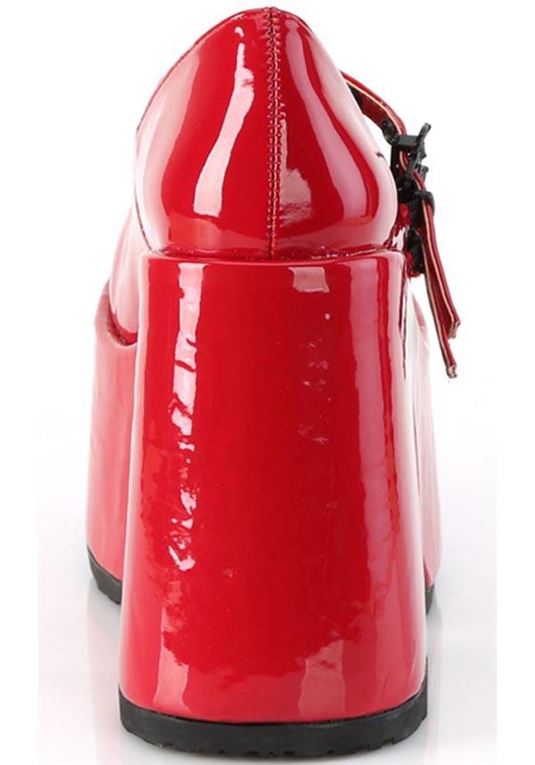 CAMEL-55 [Red Pat] | PLATFORM HEELS [PREORDER] - Beserk - all, bat, bats, clickfrenzy15-2023, demonia, demonia shoes, discountapp, fp, googleshopping, goth, gothic, heels, heels [preorder], labelpreorder, labelvegan, platform heels, platforms, platforms [preorder], ppo, preorder, red, red and black, shoes, vegan