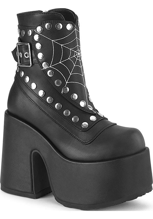 CAMEL-70 [Black] | PLATFORM BOOTS [PREORDER] - Beserk - all, boot, boots, boots [preorder], clickfrenzy15-2023, cowboy, cowboy boots, demonia, demonia shoes, discountapp, fp, googleshopping, labelpreorder, labelvegan, matte, mid calf boots, platform boots, platforms [preorder], ppo, preorder, shoes, spider web, spiderweb, spiderwebs, stud, studded, studs, vegan, web, webs, yalternative