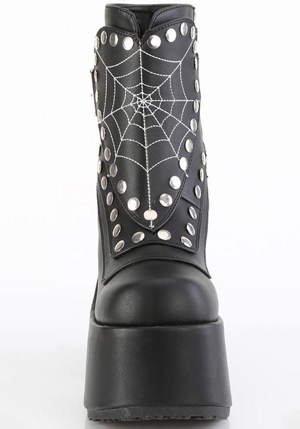 CAMEL-70 [Black] | PLATFORM BOOTS [PREORDER] - Beserk - all, boot, boots, boots [preorder], clickfrenzy15-2023, cowboy, cowboy boots, demonia, demonia shoes, discountapp, fp, googleshopping, labelpreorder, labelvegan, matte, mid calf boots, platform boots, platforms [preorder], ppo, preorder, shoes, spider web, spiderweb, spiderwebs, stud, studded, studs, vegan, web, webs, yalternative