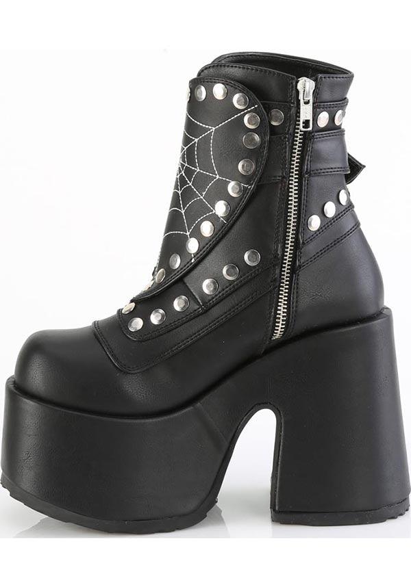 CAMEL-70 [Black] | PLATFORM BOOTS [PREORDER] - Beserk - all, boot, boots, boots [preorder], clickfrenzy15-2023, cowboy, cowboy boots, demonia, demonia shoes, discountapp, fp, googleshopping, labelpreorder, labelvegan, matte, mid calf boots, platform boots, platforms [preorder], ppo, preorder, shoes, spider web, spiderweb, spiderwebs, stud, studded, studs, vegan, web, webs, yalternative