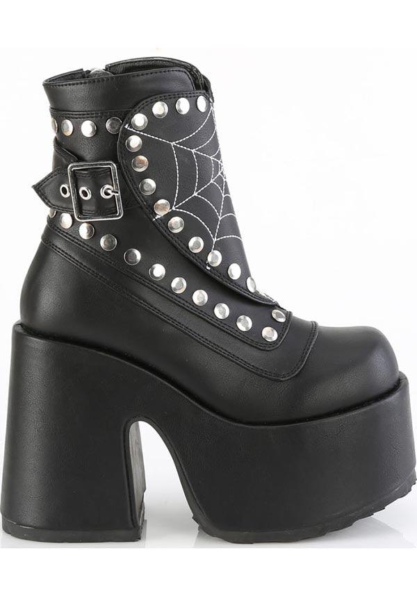 CAMEL-70 [Black] | PLATFORM BOOTS [PREORDER] - Beserk - all, boot, boots, boots [preorder], clickfrenzy15-2023, cowboy, cowboy boots, demonia, demonia shoes, discountapp, fp, googleshopping, labelpreorder, labelvegan, matte, mid calf boots, platform boots, platforms [preorder], ppo, preorder, shoes, spider web, spiderweb, spiderwebs, stud, studded, studs, vegan, web, webs, yalternative
