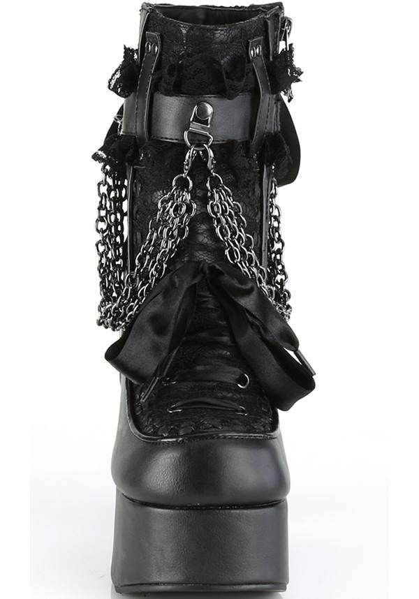 CHARADE-110 [Black] | BOOTS [PREORDER] - Beserk - all, ankle boots, black, boot, boots, boots [preorder], clickfrenzy15-2023, demonia, demonia shoes, discountapp, fp, goth, gothic, heels, heels [preorder], labelpreorder, labelvegan, lace, lacey, ladies, lolita, nov18, platforms, platforms [preorder], pleaserimageupdated, ppo, preorder, pricematched, shoes, vegan