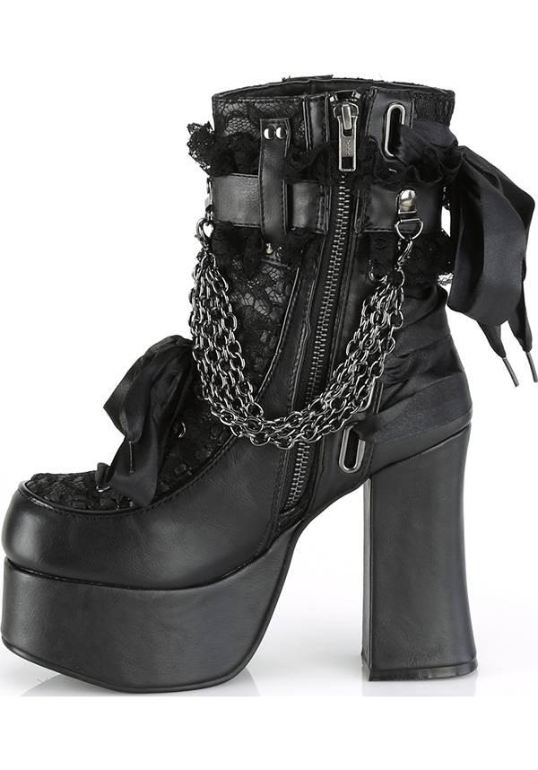 CHARADE-110 [Black] | BOOTS [PREORDER] - Beserk - all, ankle boots, black, boot, boots, boots [preorder], clickfrenzy15-2023, demonia, demonia shoes, discountapp, fp, goth, gothic, heels, heels [preorder], labelpreorder, labelvegan, lace, lacey, ladies, lolita, nov18, platforms, platforms [preorder], pleaserimageupdated, ppo, preorder, pricematched, shoes, vegan