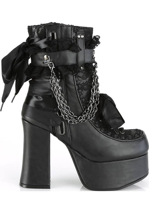 CHARADE-110 [Black] | BOOTS [PREORDER] - Beserk - all, ankle boots, black, boot, boots, boots [preorder], clickfrenzy15-2023, demonia, demonia shoes, discountapp, fp, goth, gothic, heels, heels [preorder], labelpreorder, labelvegan, lace, lacey, ladies, lolita, nov18, platforms, platforms [preorder], pleaserimageupdated, ppo, preorder, pricematched, shoes, vegan