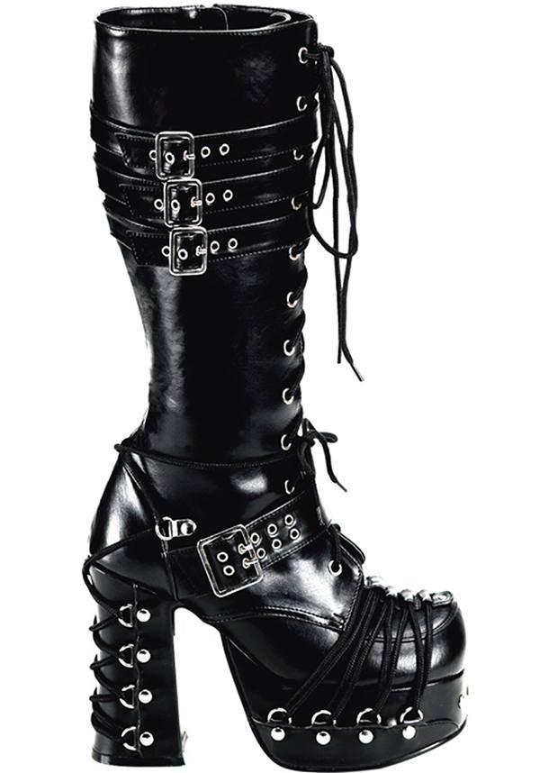 CHARADE-206 [Black] | PLATFORM BOOTS [PREORDER] - Beserk - all, black, boots, boots [preorder], clickfrenzy15-2023, demonia, demonia shoes, discountapp, fp, goth, gothic, heels, heels [preorder], knee high boots, labelpreorder, labelvegan, long boots, platform boots, platform heels, platforms, platforms [preorder], ppo, preorder, shoes, vegan