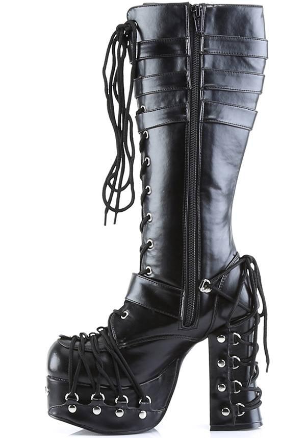 CHARADE-206 [Black] | PLATFORM BOOTS [PREORDER] - Beserk - all, black, boots, boots [preorder], clickfrenzy15-2023, demonia, demonia shoes, discountapp, fp, goth, gothic, heels, heels [preorder], knee high boots, labelpreorder, labelvegan, long boots, platform boots, platform heels, platforms, platforms [preorder], ppo, preorder, shoes, vegan