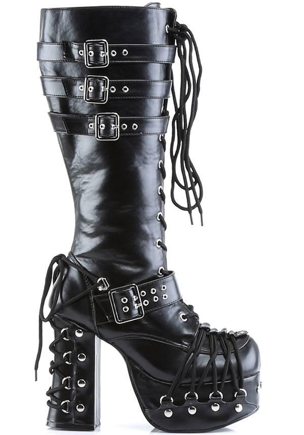 CHARADE-206 [Black] | PLATFORM BOOTS [PREORDER] - Beserk - all, black, boots, boots [preorder], clickfrenzy15-2023, demonia, demonia shoes, discountapp, fp, goth, gothic, heels, heels [preorder], knee high boots, labelpreorder, labelvegan, long boots, platform boots, platform heels, platforms, platforms [preorder], ppo, preorder, shoes, vegan