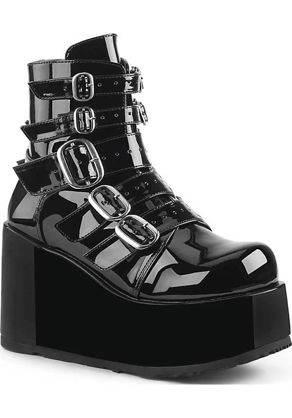 CONCORD-57 [Patent Black] | PLATFORM BOOTS [PREORDER] - Beserk - all, ankle boots, apr18, black, boots, boots [preorder], buckle, buckle up, buckles, clickfrenzy15-2023, demonia, demonia shoes, discountapp, fp, goth, gothic, labelpreorder, labelvegan, may18, patent, platform, platform boots, platforms, platforms [preorder], pleaserimageupdated, ppo, preorder, punk, shiny, shoes, vegan