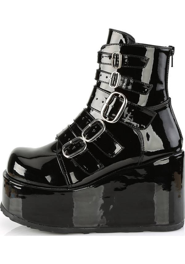 CONCORD-57 [Patent Black] | PLATFORM BOOTS [PREORDER] - Beserk - all, ankle boots, apr18, black, boots, boots [preorder], buckle, buckle up, buckles, clickfrenzy15-2023, demonia, demonia shoes, discountapp, fp, goth, gothic, labelpreorder, labelvegan, may18, patent, platform, platform boots, platforms, platforms [preorder], pleaserimageupdated, ppo, preorder, punk, shiny, shoes, vegan