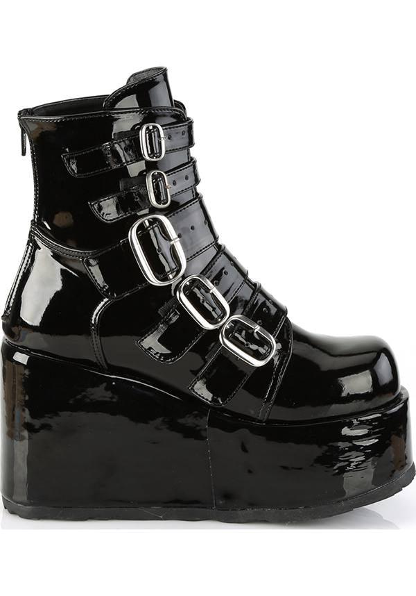 CONCORD-57 [Patent Black] | PLATFORM BOOTS [PREORDER] - Beserk - all, ankle boots, apr18, black, boots, boots [preorder], buckle, buckle up, buckles, clickfrenzy15-2023, demonia, demonia shoes, discountapp, fp, goth, gothic, labelpreorder, labelvegan, may18, patent, platform, platform boots, platforms, platforms [preorder], pleaserimageupdated, ppo, preorder, punk, shiny, shoes, vegan