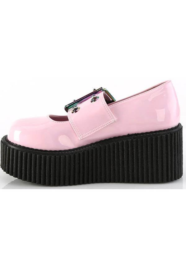 CREEPER-230 [Pink Holo Patent] | PLATFORMS [PREORDER] - Beserk - all, baby pink, clickfrenzy15-2023, demonia, demonia shoes, discountapp, fp, holographic, labelpreorder, labelvegan, light pink, pastel goth, platform, platforms, platforms [preorder], ppo, preorder, shoes, vegan
