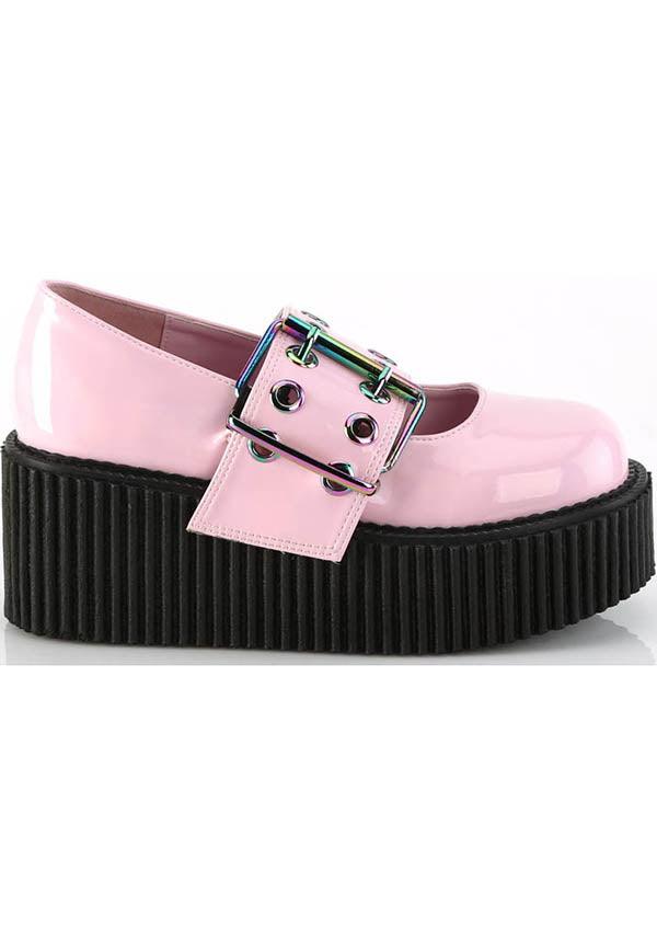 CREEPER-230 [Pink Holo Patent] | PLATFORMS [PREORDER] - Beserk - all, baby pink, clickfrenzy15-2023, demonia, demonia shoes, discountapp, fp, holographic, labelpreorder, labelvegan, light pink, pastel goth, platform, platforms, platforms [preorder], ppo, preorder, shoes, vegan