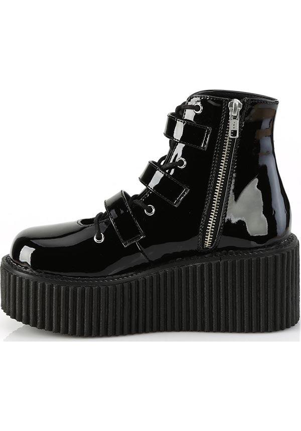 CREEPER-260 [Black Patent] | BOOTS [PREORDER] - Beserk - all, ankle boots, black, boots, boots [preorder], clickfrenzy15-2023, demonia, demonia shoes, discountapp, fp, googleshopping, labelpreorder, labelvegan, platform, platform boots, platforms, platforms [preorder], ppo, preorder, shoes, spider web, spiderweb, vegan, web, webs