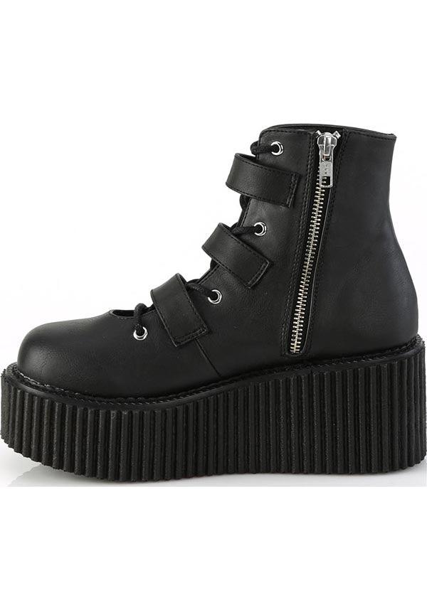 CREEPER-260 [Black Vegan Leather] | BOOTS [PREORDER] - Beserk - all, ankle boots, black, boots, boots [preorder], clickfrenzy15-2023, demonia, demonia shoes, discountapp, fp, googleshopping, labelpreorder, labelvegan, platform, platform boots, platforms, platforms [preorder], ppo, preorder, shoes, spider web, spiderweb, vegan, web, webs