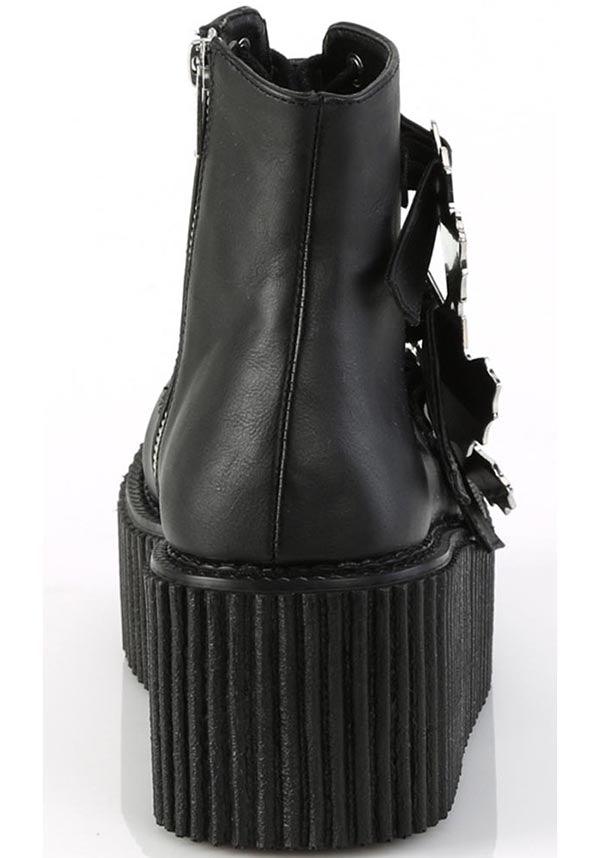 CREEPER-260 [Black Vegan Leather] | BOOTS [PREORDER] - Beserk - all, ankle boots, black, boots, boots [preorder], clickfrenzy15-2023, demonia, demonia shoes, discountapp, fp, googleshopping, labelpreorder, labelvegan, platform, platform boots, platforms, platforms [preorder], ppo, preorder, shoes, spider web, spiderweb, vegan, web, webs