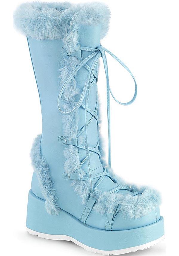 CUBBY-311 [B. Blue Vegan Leather] | PLATFORM BOOTS [PREORDER] - Beserk - all, blue, boot, boots, boots [preorder], clickfrenzy15-2023, colour:blue, costume, demonia, demonia shoes, discountapp, fluffy, fp, fur, furry, googleshopping, labelpreorder, labelvegan, long boots, mid calf boots, platform boots, platforms, platforms [preorder], ppo, preorder, shoes, vegan, winter, winter clothing, winter wear